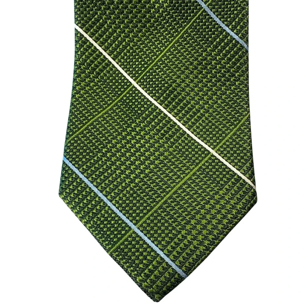 Paul Fredrick Men's Silk Green Plaid Necktie NWT‎